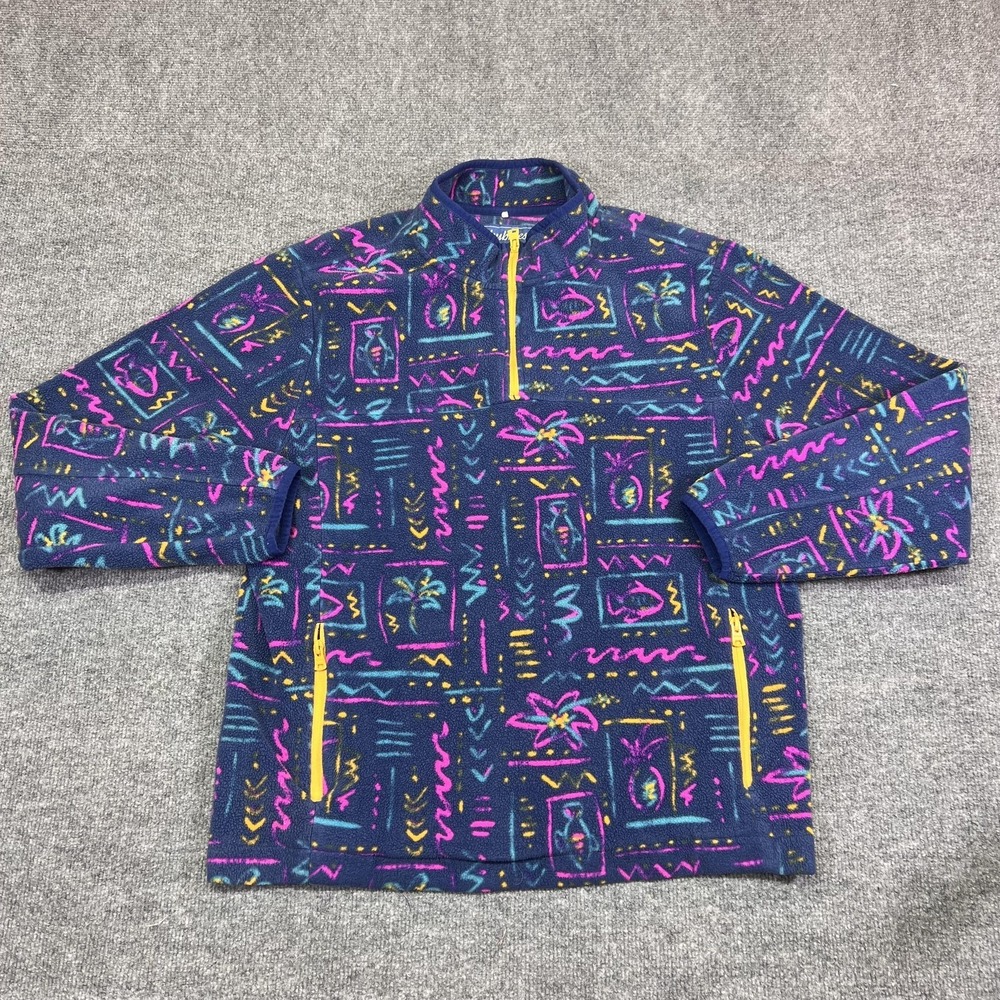 Chubbies Jacket Mens XL Multicolor Fleece 1/4 Zip Tropical Beach Print Outdoor